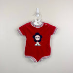 Load image into Gallery viewer, Vintage Doe Spun Red Applique Lion Shortall Romper 3-6 Months
