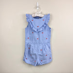 Load image into Gallery viewer, Janie and Jack Embroidered Flag Ruffle Romper Ocean Air Blue 6

