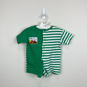 Vintage Pete's Partner A Goodlad Company Green Striped Play Slide Shortall Romper