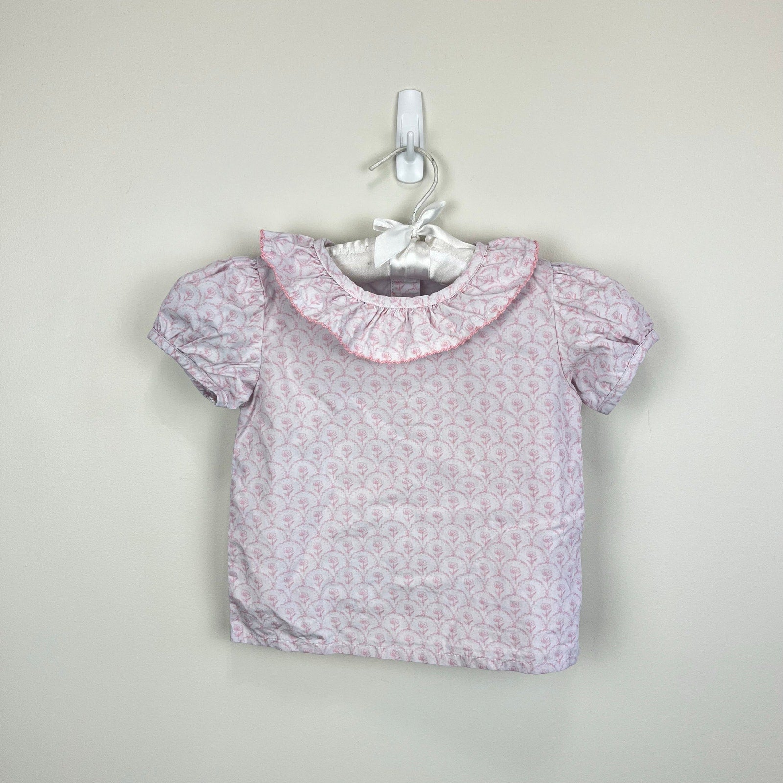 Southern Smocked Co Short Sleeve Pink Floral Ruffle Blouse 24 Months 2T