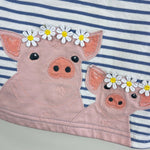 Load image into Gallery viewer, Mini Baby Boden Blue White Stripe Applique Pig Flower Crown T-Shirt 3-6 Months
