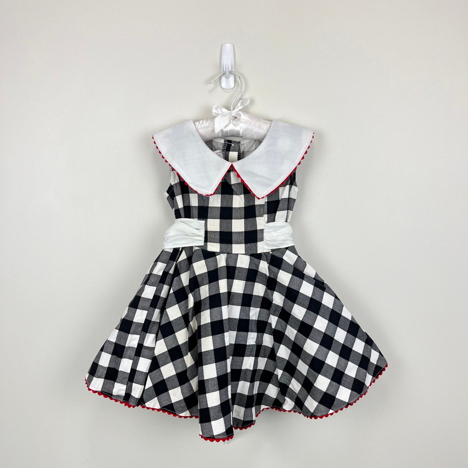 Vintage Sarah Kent Black and White Plaid Party Dress 4T USA