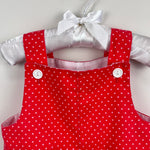 Load image into Gallery viewer, Vintage Johnston I. Magnin Red Polka Dot Star Shortall Romper 12-18 Months
