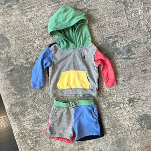 Ralph Lauren Color-Blocked Spa Terry Hoodie & Shorts Set 12 Months