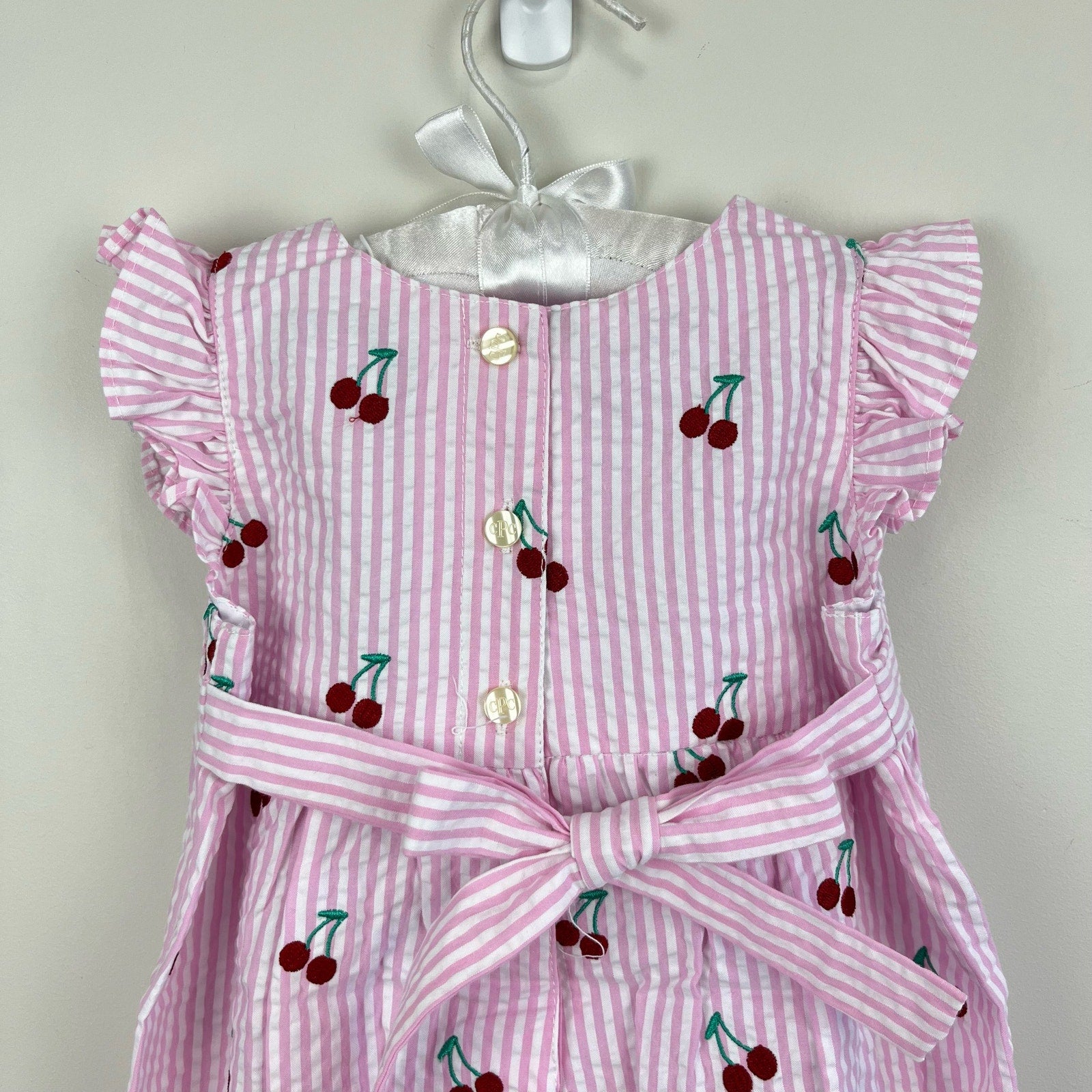 Classic Prep Childrenswear Beatrice Bubble Pink Stripe Cherries 18-24 Months NWT