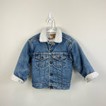 Load image into Gallery viewer, Vintage Levi's Sherpa Lined Orange Tab Blue Jean Jacket 6 USA
