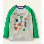 Load image into Gallery viewer, Mini Boden Glowing Space Raglan T-shirt Grey Marl/Green Aliens 7-8
