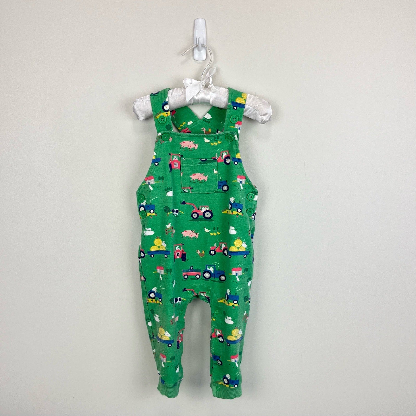 Mini Boden Jersey Dungaree Iguana Green Farm Friends 12-18 Months