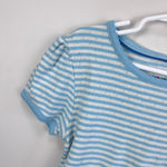 Load image into Gallery viewer, Mini Boden Short Sleeved Pointelle Top Light Celeste Blue/Soft Ivory 11-12

