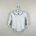 Load image into Gallery viewer, Little English Piped Peter Pan Onesie White Light Blue 6 Months
