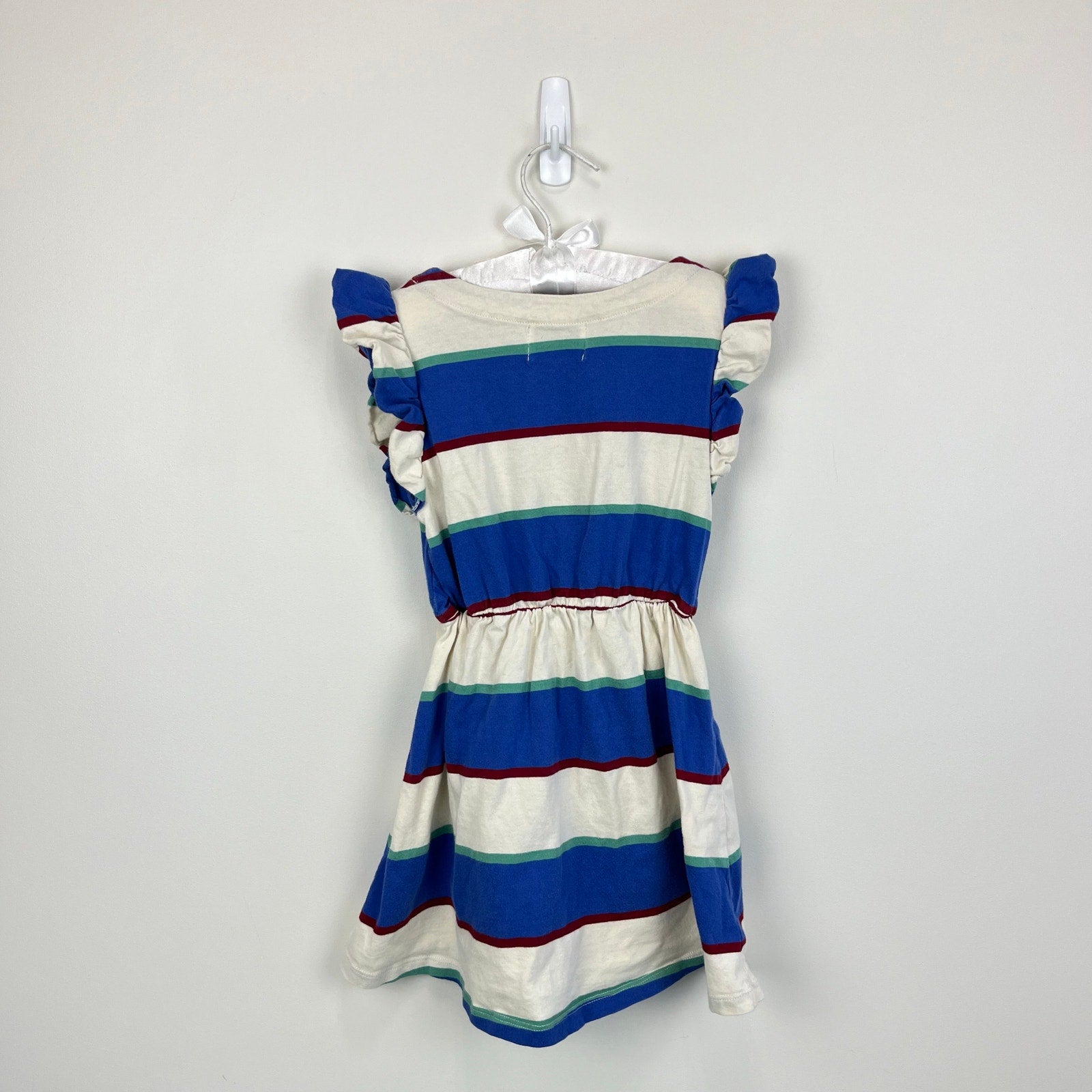 Bobo Choses Embroidered Logo Striped Jersey Ruffle Dress Blue 110 cm 4-5