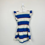 Load image into Gallery viewer, Bobo Choses Embroidered Logo Striped Jersey Ruffle Dress Blue 110 cm 4-5
