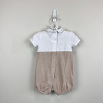 Load image into Gallery viewer, Mayoral Beige &amp; White Jersey Dungaree Romper Outfit 4-6 Months
