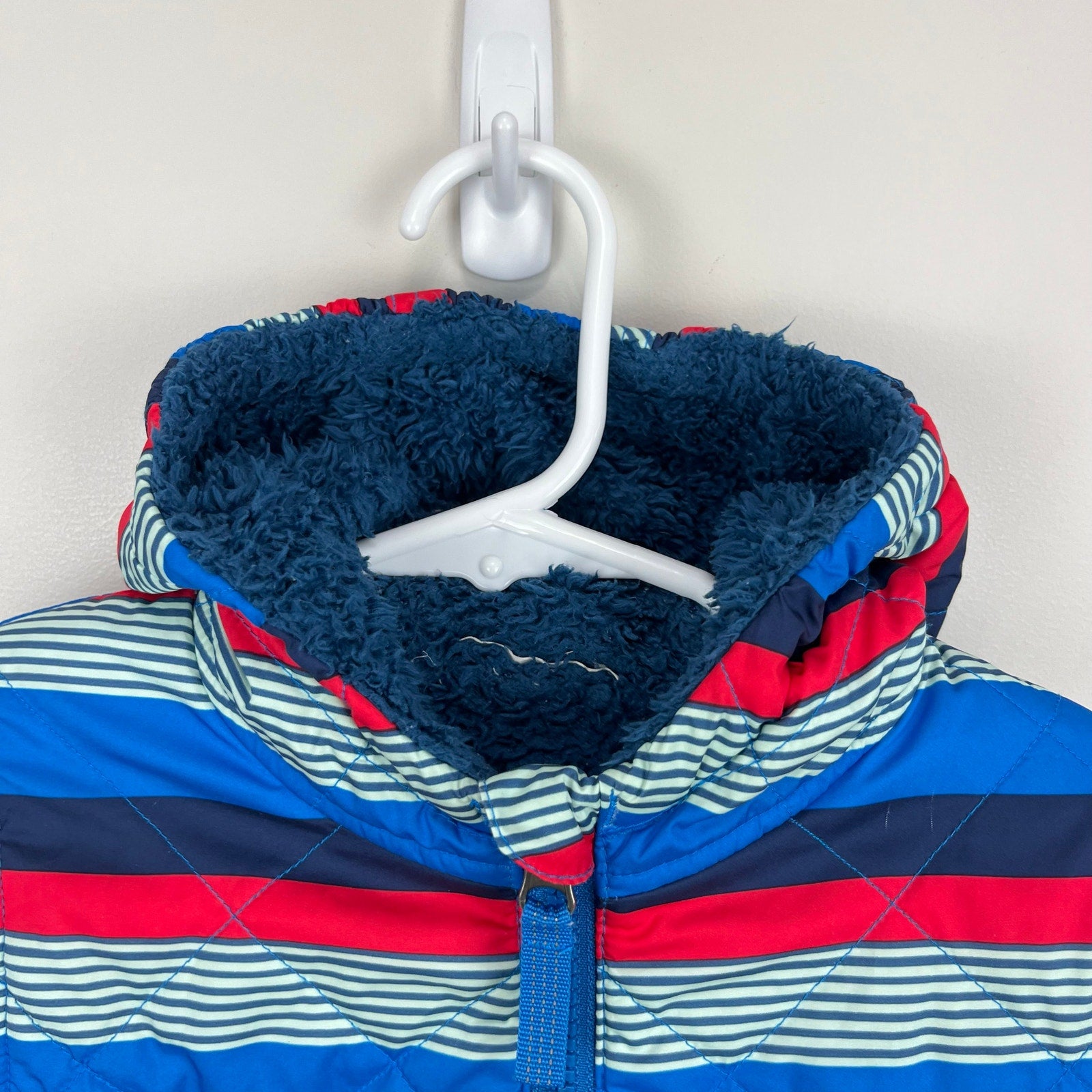 Patagonia Reversible Tribbles Jacket Blue Red Stripes 2T