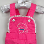 Load image into Gallery viewer, Vintage Pink Cat Lace Ruffle Overalls 12 Months USA
