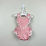 Load image into Gallery viewer, Messy Code Pink Polka Dot Ruffle Heart Sun Suit Romper Medium 12-18 Months
