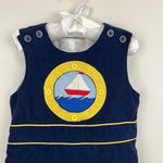 Load image into Gallery viewer, Vintage Navy Blue Sailboat Shortall Romper 2T
