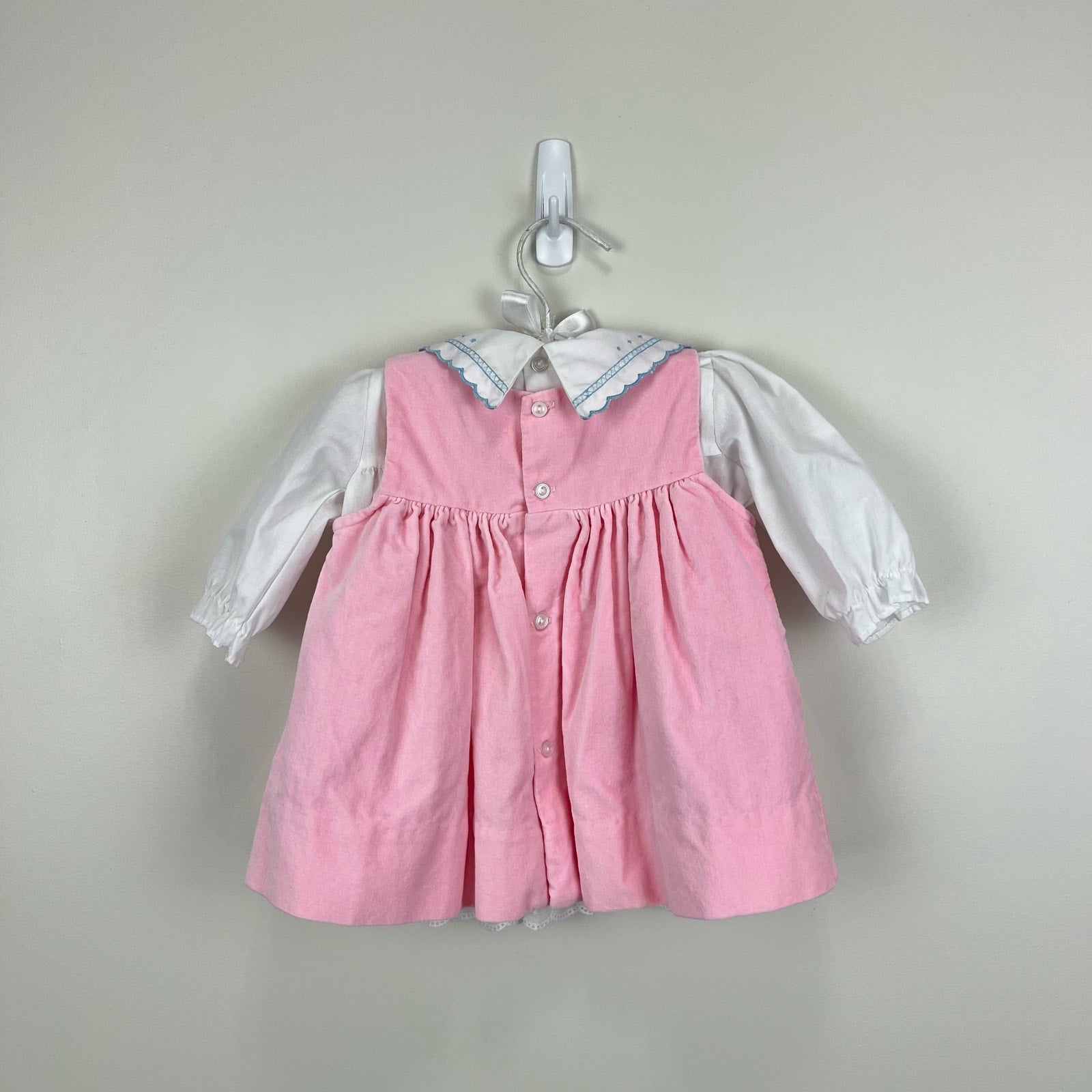 Vintage Pink White Collared Dress 9 Months