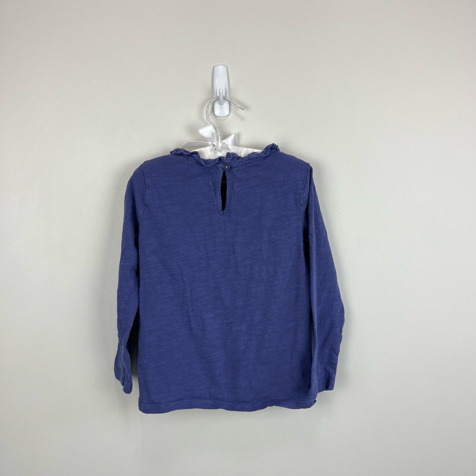 Mini Boden Long Sleeve Heart Pocket Top Soft Starboard Blue 5-6