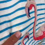 Load image into Gallery viewer, MIni Boden Applique Flamingo Jersey Dress Blue Ivory Stripe 3-4
