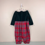 Load image into Gallery viewer, Vintage Red Plaid Green Velvet Lace Collar Holiday Jumpsuit 3T
