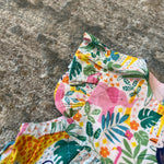Load image into Gallery viewer, JoJo Maman Bebe Pretty Ruffle Shoulder Sunsuit Tropical Animals 0-3 Months NWT
