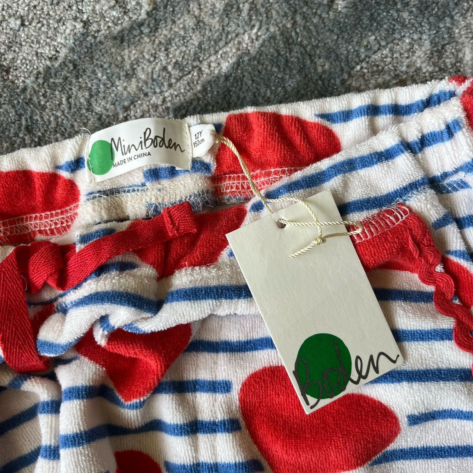 Mini Boden Toweling Heart Print Shorts 12 NWT