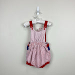 Load image into Gallery viewer, Vintage Red Striped Baseball Bear Sun Suit Romper 18 Months
