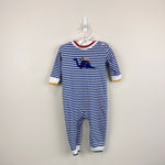 Load image into Gallery viewer, Florence Eiseman Stripe Knit Dinosaur Longall Romper 9 Months
