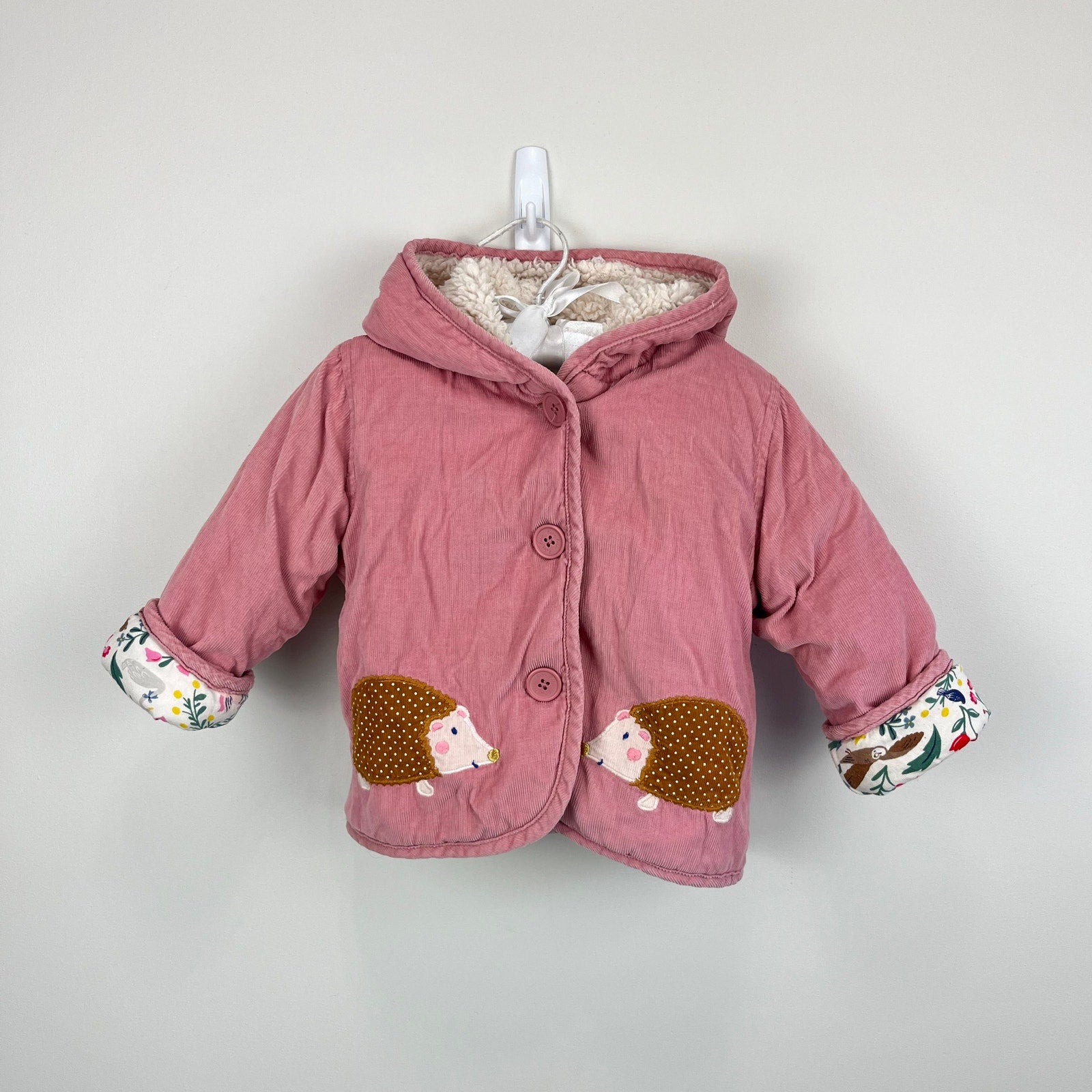 Mini Boden Woodland Hedgehog Cosy Cord Jacket Pink 6-12 Months