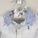 Load image into Gallery viewer, Janie and Jack Pique Polo Romper White Blue 0-3 Months
