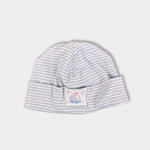 Load image into Gallery viewer, Kissy Kissy Blue and White Striped Sailboat Hat Small 0-6 Months

