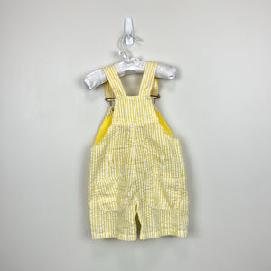 Dotty Dungarees Yellow Seersucker Shorts Overalls 18-24 Months NWT