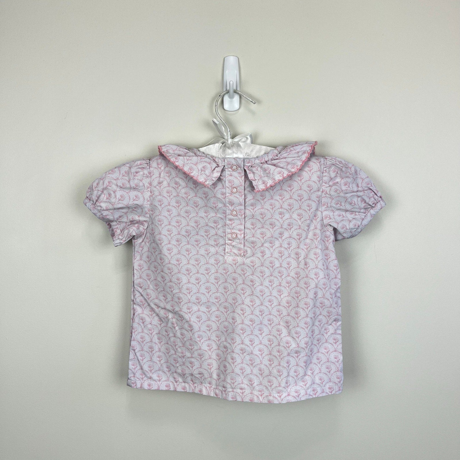 Southern Smocked Co Short Sleeve Pink Floral Ruffle Blouse 24 Months 2T