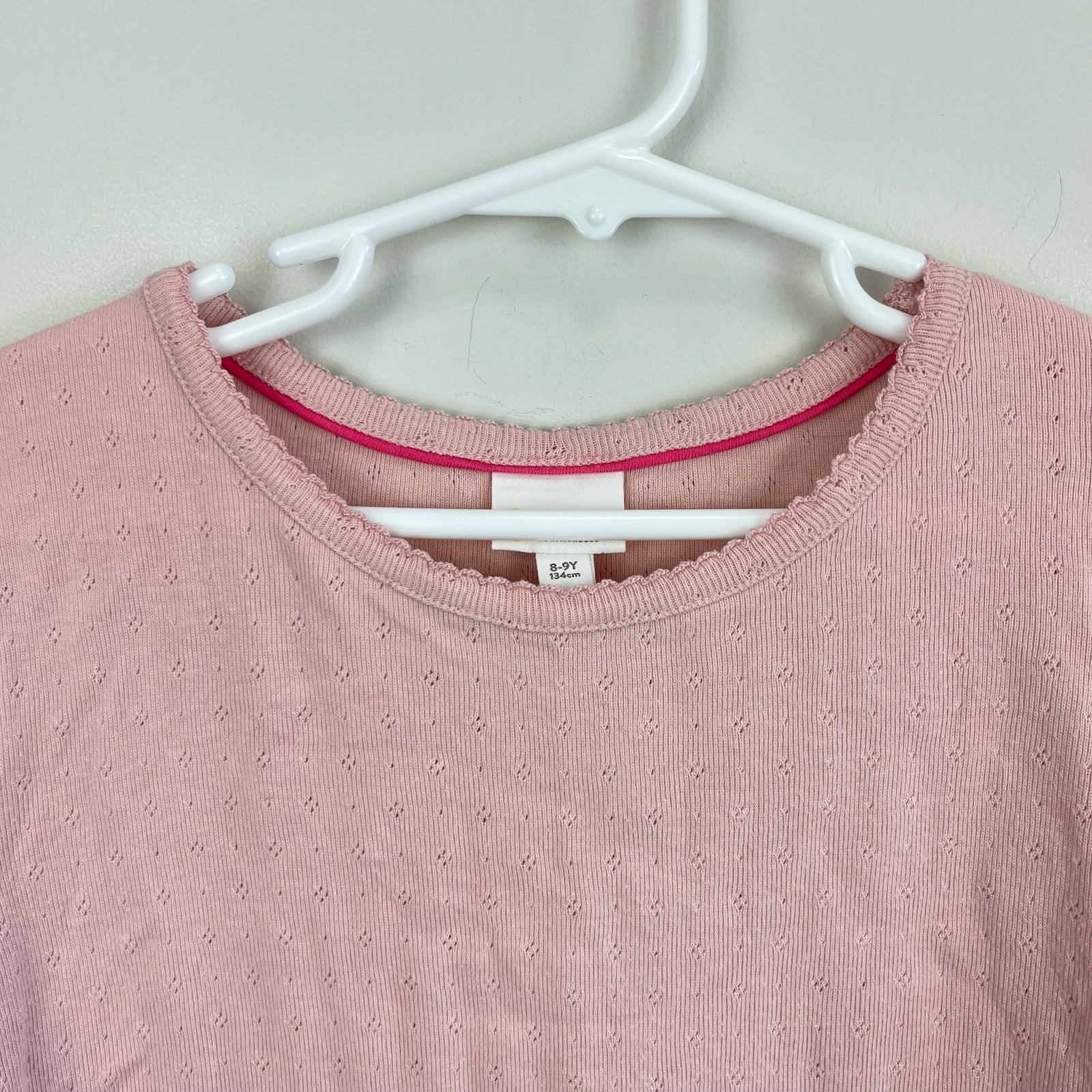 Mini Boden Short Sleeved Pointelle Top Pink 8-9