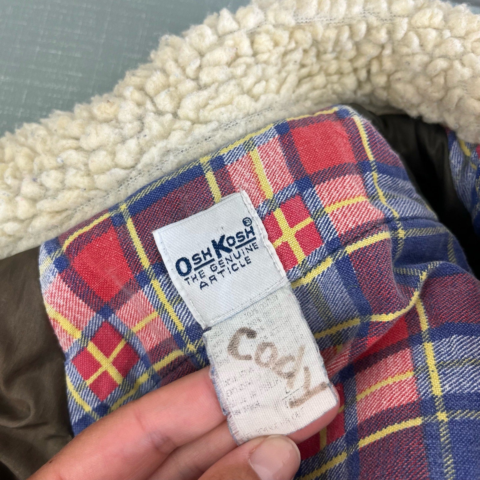 Vintage OshKosh B'gosh Hooded Jean Sherpa Jacket L (6)