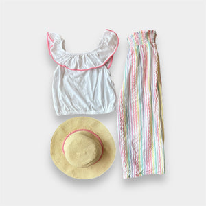 Haute Hippie Girls Three Piece Pom Pom Tank, Pants, and Hat Set 7/8