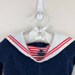 Load image into Gallery viewer, Vintage Thomas Navy Blue Velour Sailor Suit Coverall 3-6 Months
