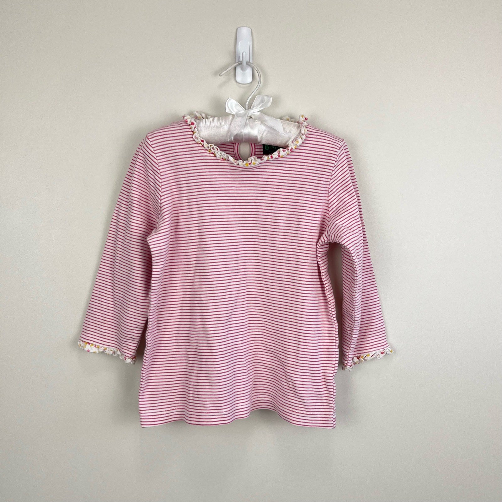 Mini Boden Pink Striped Ruffle Top 7-8