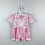 Load image into Gallery viewer, Vintage First In First Out Pink Lace Vest Romper 6-9 Months USA
