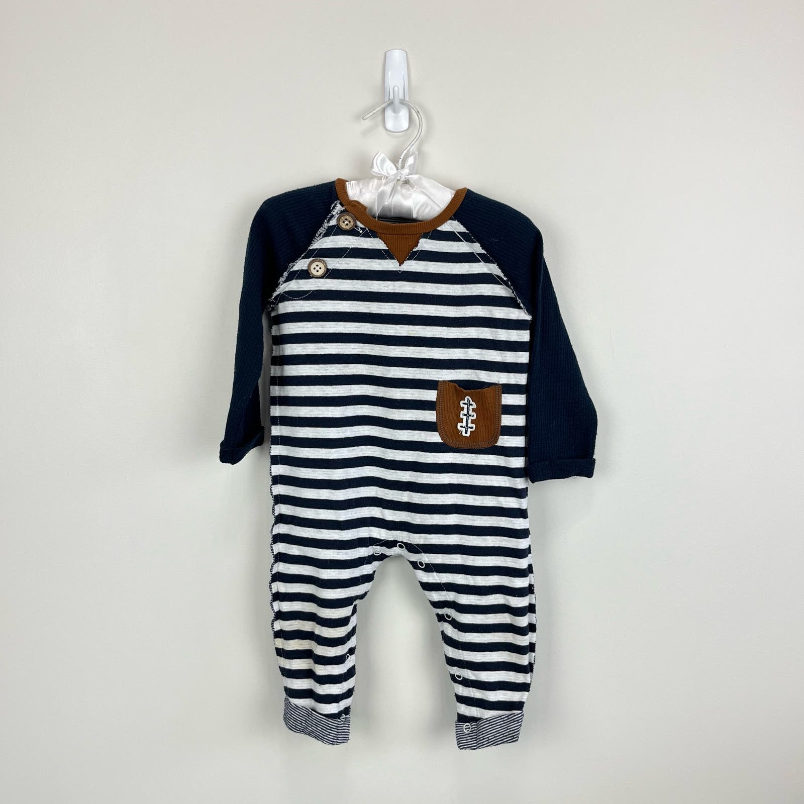 Mud Pie Football Striped Coverall 9-12 Months
