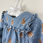 Load image into Gallery viewer, Mini Boden Long Sleeve Ruffle Teddy Bear Blouse Blue 6-12 Months
