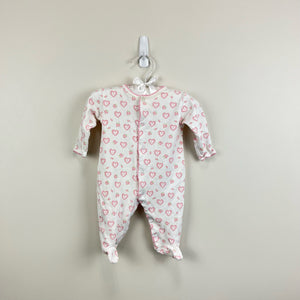 Kissy Kissy Pink White Heart Footie 0-3 Months