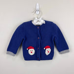 Load image into Gallery viewer, Mini Baby Boden Starboard Blue Santa Cardigan Sweater 3-6 Months
