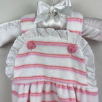 Load image into Gallery viewer, Vintage Healthtex Pink Stripe Ruffle Terry Sun Suit Romper 12 Months USA
