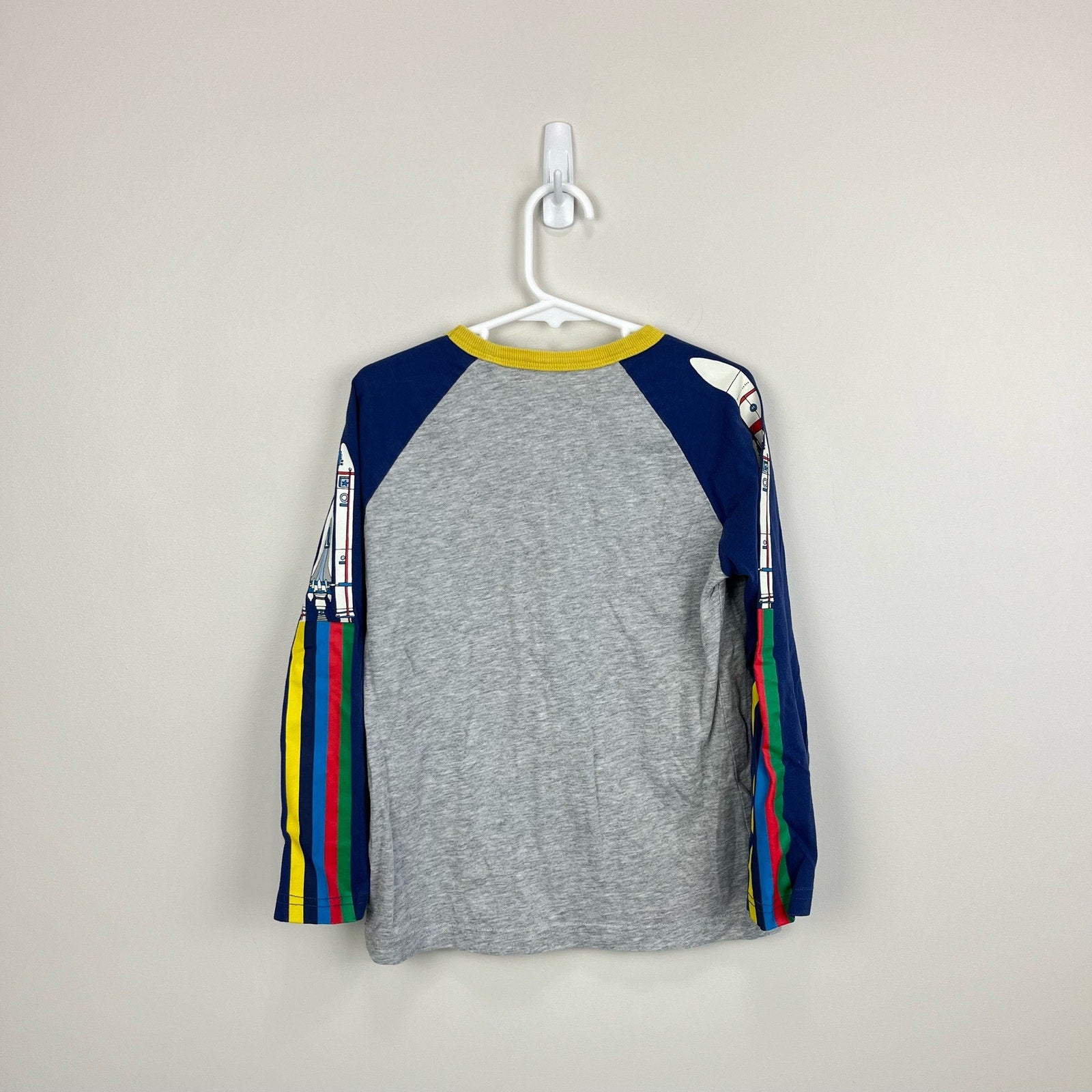 Mini Boden Long Sleeve Rainbow Rocket Raglan T-Shirt 6-7