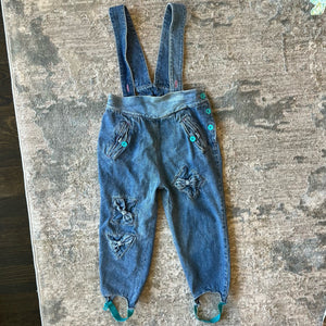 Vintage Happy Kids Blue Jean Bow Suspender Overalls 4T