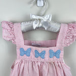 Load image into Gallery viewer, Vintage Samara Pink Seersucker Teddy Bear Bow Pinafore Dress 24 Months
