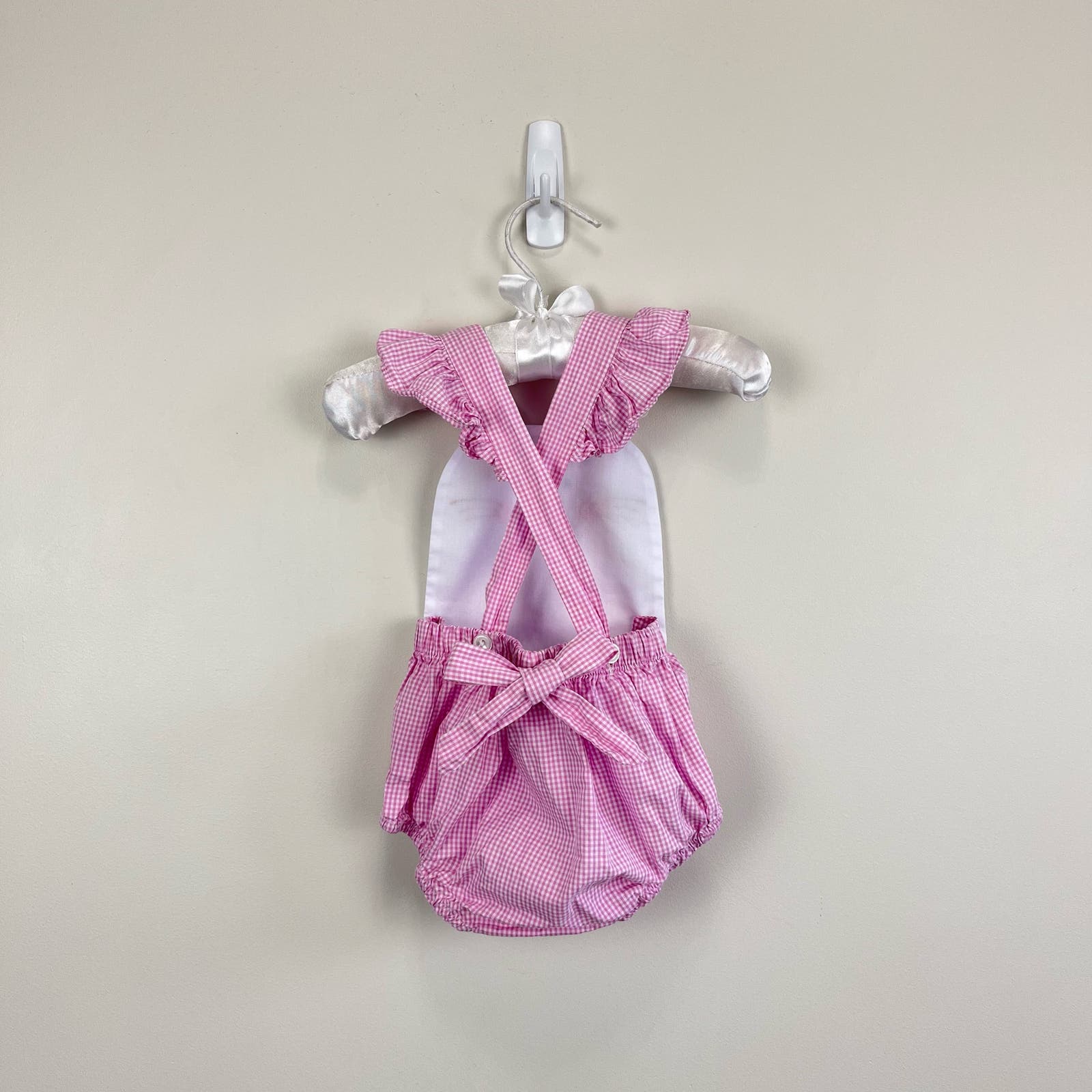 Will'Beth Pink Gingham Bunny Sun Suit Romper 0 Months