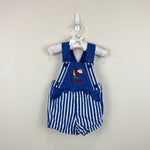 Load image into Gallery viewer, Vintage Okie Dokie Blue Striped Shortall Romper 12 Months
